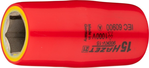 Hazet Steckschlüsseleinsatz, Sechskant, schutzisoliert, Vierkant hohl 12,5 mm (1/2 Zoll), Außen-Sechskant-Tractionsprofil, 15 mm, 900KV-15