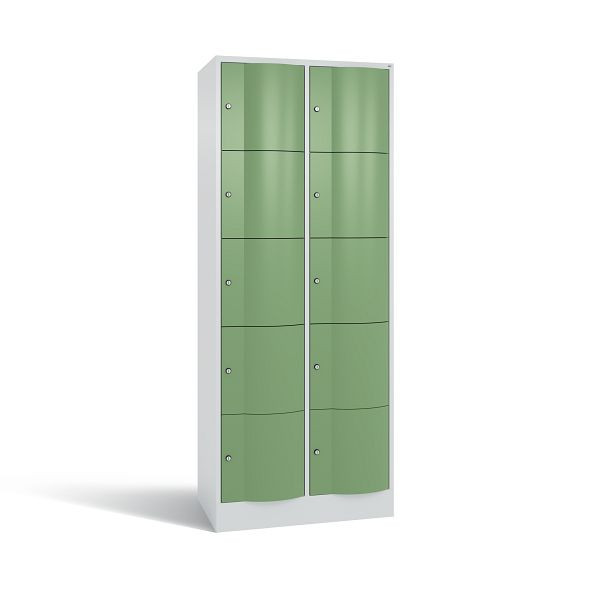 C+P Schließfachschrank Resisto, 10 Fächer, H1950xB772xT540 mm, Grau/Resedagrün, 8570-272 S10099
