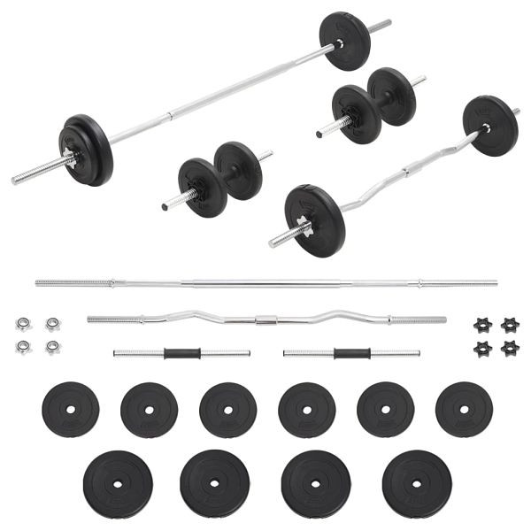 vidaXL Langhantel- und Kurzhantel-Set 30 kg, Langhantel-Material: Verchromter Stahl, 93588