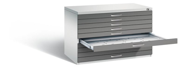 C+P Flachablageschrank Serie 7100_7200, H760xB1100xT765mm, Farbe: Lichtgrau / Vulkangrau, Bügelgriff, 7101-000 S10256