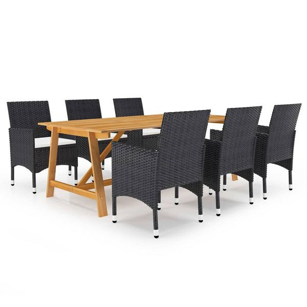 vidaXL 7-teilig Garten-Essgruppe Schwarz, Material: PE (Polyethylen) Rattan, pulverbeschichteter Stahl, 3068792