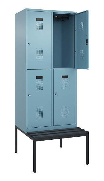 C+P Doppelstock-Spind Evolo PLUS, Bank, 4 Fächer, 2120x800x815mm, 0010/0010, Zylinderschloss, Sitzfläche Kunststoff, Sitzbank, 0493507-22 S10135