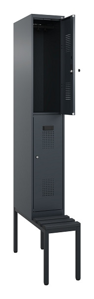 C+P Doppelstock-Spind Evolo PLUS, Bank, 2 Fächer, 2120x300x815mm, 7016/7016, Zylinderschloss, Sitzfläche Kunststoff, Sitzbank, 0493507-10 S10124