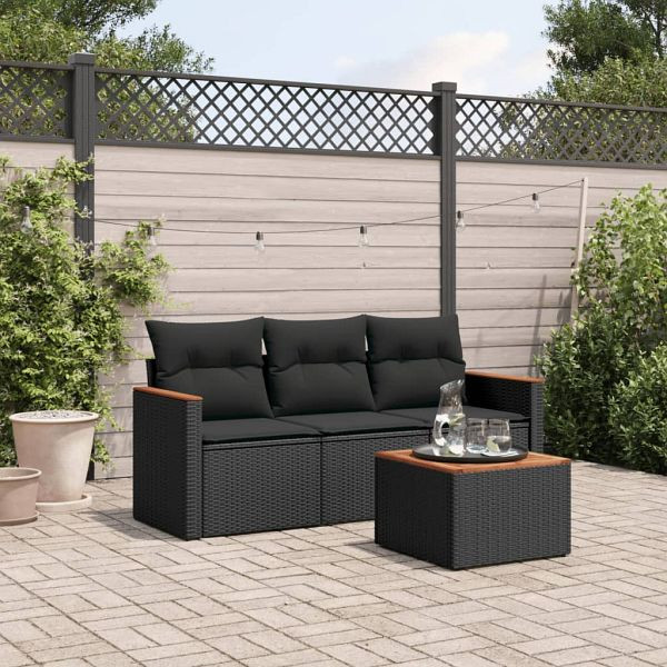 vidaXL 4-teilig Garten-Sofagarnitur mit Kissen Schwarz Poly Rattan, 3258163