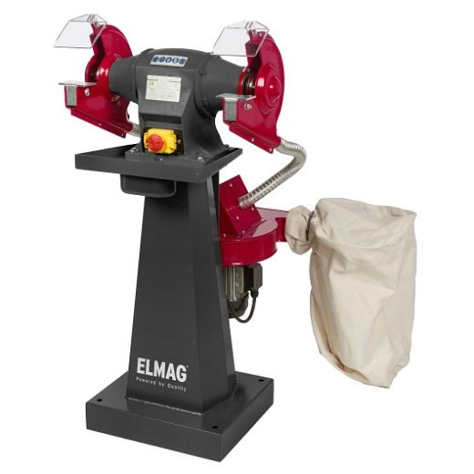 ELMAG Premium Doppelschleifmaschine DSM 200 D, mit integriertem Absaugsystem und massivem Unterbau, 82216