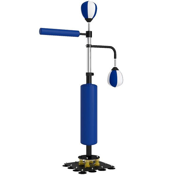 SPORTNOW Boxstand, zwei Speedballs, drehbare Boxstange, Kickpolster, höhenverstellbar, Stahl, 107 x 36 x 140-205 cm, Blau, A91-249V00BU