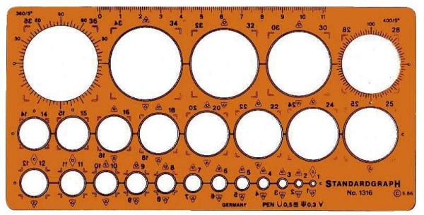 Standardgraph Kreisschablone Ø 1-36 mm (25 Kreise), 1316