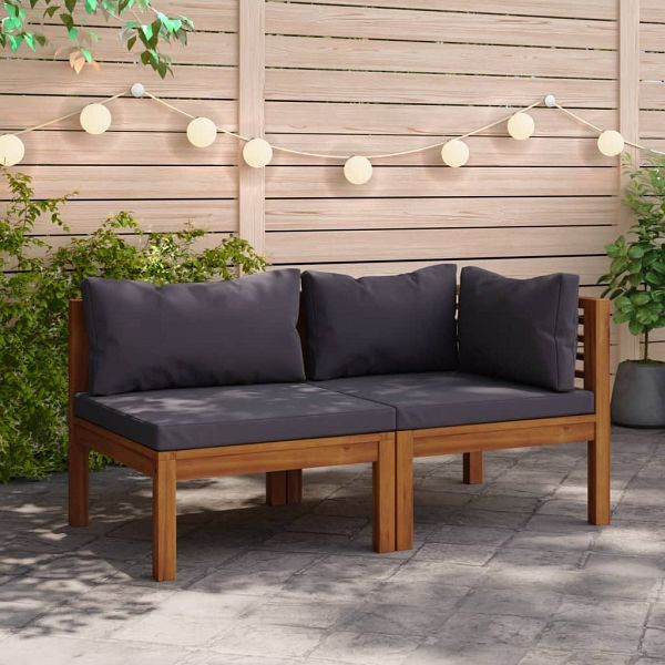 vidaXL 2-teilig Sofa-Set mit Dunkelgrauen Kissen Akazie Massivholz, 316282