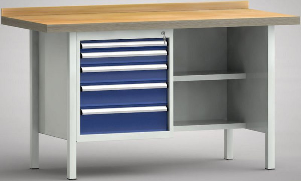 KLW Profi-Werkbank - 1500 x 700 x 905 mm L x T x H (ERGO-Version), links 50EA/75EA/100EA/125EA/150EA, WP138E-1500M45-E7023