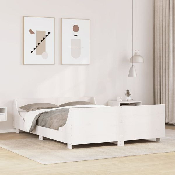 vidaXL Massivholzbett mit Kopfteil Weiß 120x190 cm Kiefer, 850786