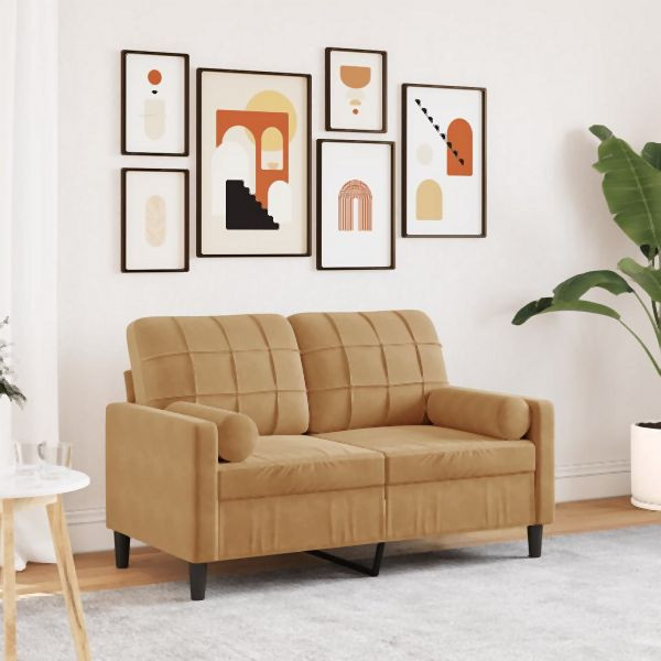 vidaXL 2-Sitzer-Sofa mit Zierkissen Braun 120 cm Samt, 3278216