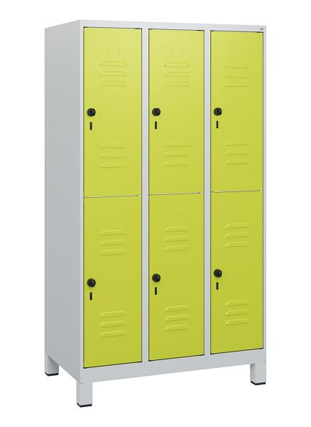 C+P Doppelstöckiger Spind Classic PLUS, Füße, 3 Abteile, 1630x900x500mm, 7035/0024, Drehriegel, 0803105-30 S10010