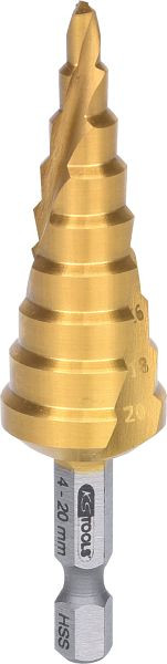 KS Tools 1/4" HSS-TiN Stufenbohrer-Bit, Durchmesser 4-20mm, 9 Stufen, 330.2385