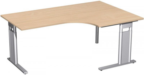 geramöbel PC-Schreibtisch rechts höhenverstellbar, C Fuß Blende optional, 1800x1200x680-820, Buche/Silber, N-647309-BS