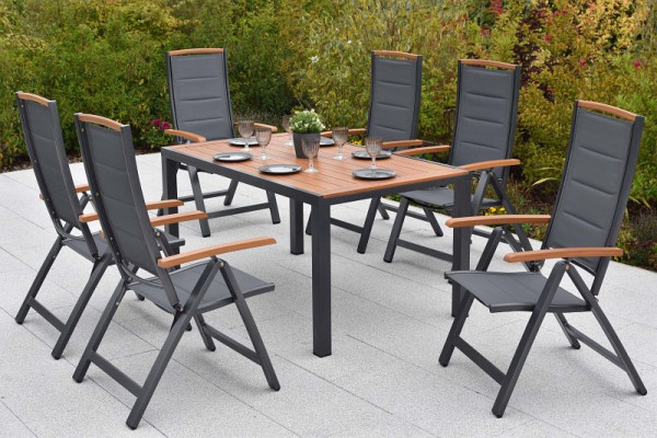 Merxx Tino Set 7-teilig, 6 Tino Klappsessel, gepolstert, 1 Tisch 150 x 90 cm, folierte Tischplatte in Holzoptik, 51089-309