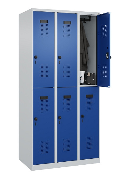 C+P Doppelstöckiger Spind Evolo PLUS, 6 Fächer, 1850x900x500mm, 7035/5010, Drehriegel, 049300-30 S10006