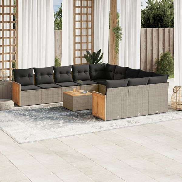 vidaXL 12-teilig Garten-Sofagarnitur mit Kissen Grau Poly Rattan, 3260520