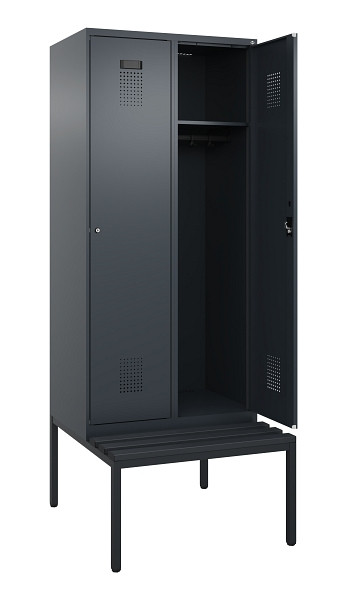 C+P Spind Evolo PLUS, 2 Abteile, 2120x800x815mm, 7016/7016, Haken 4, Zylinderschloss, Sitzfläche Kunststoff, Sitzbank, 0490507-22 S10097