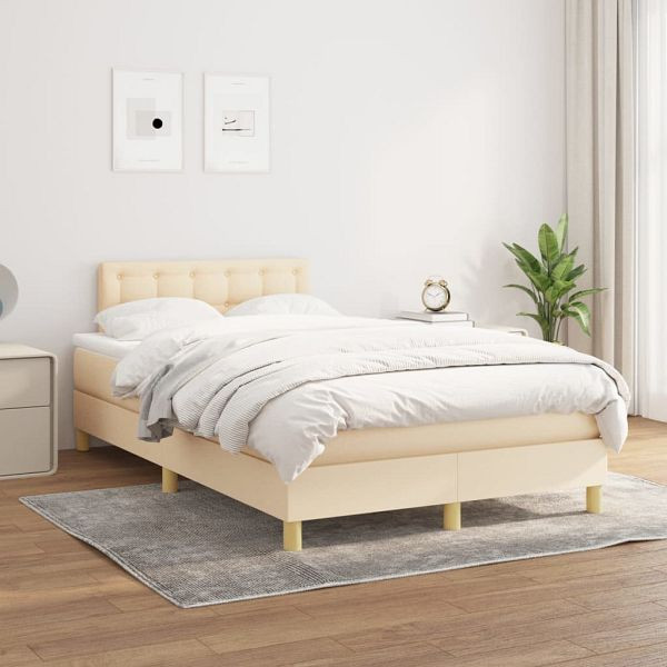 vidaXL Boxspringbett mit Matratze Creme 120x200 cm Stoff, 3140926
