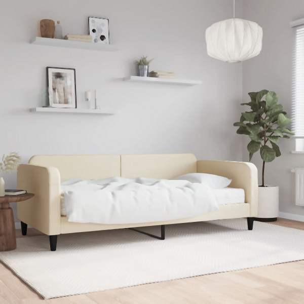 vidaXL Tagesbett mit Matratze Creme 90x200 cm Stoff, 3196802
