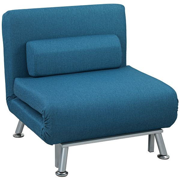 HOMCOM Klappsessel mit Bettfunktion, klappbarer Relaxsessel in Leinenoptik, Verstellbare Rückenlehne, 75 x 70 x 75 cm, Blau, 833-066V01BU