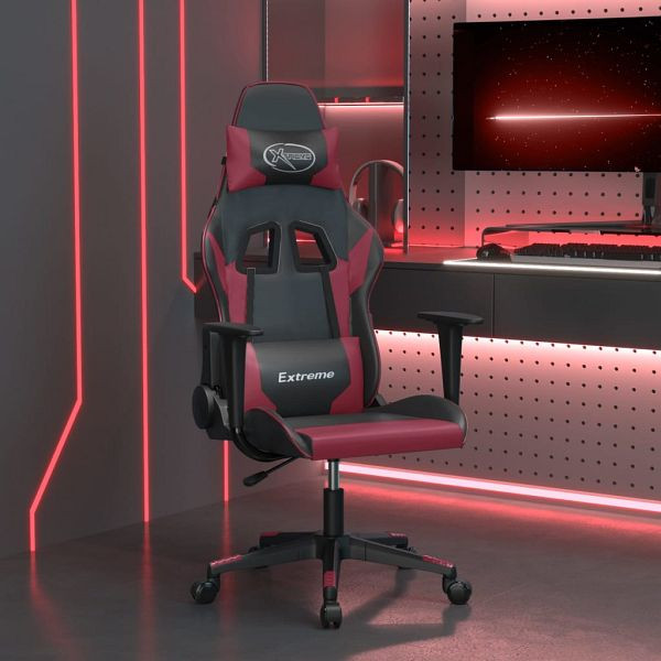 vidaXL Gaming-Stuhl mit Massagefunktion Schwarz und Weinrot Kunstleder, 345452
