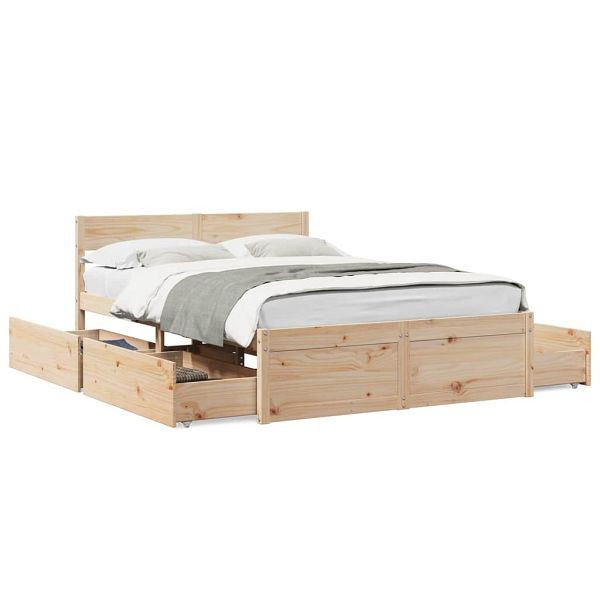 vidaXL Massivholzbett mit Schubladen 120x190 cm Kiefer, 3282360