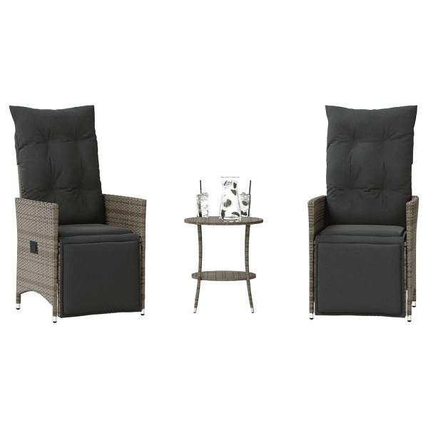 vidaXL 3-tlg. Bistro-Set mit Kissen Grau Poly Rattan, UV-beständig, 365675