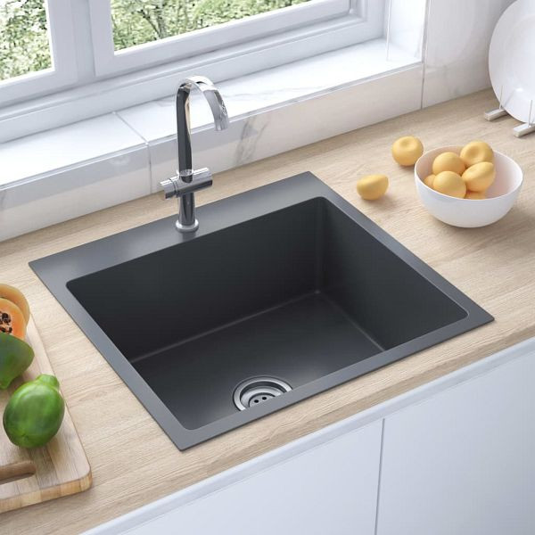 vidaXL Handgemachte Einbauspüle Schwarz Edelstahl, 51509