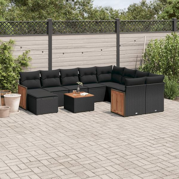 vidaXL 11-teilig Garten-Sofagarnitur mit Kissen Schwarz Poly Rattan, 3260641