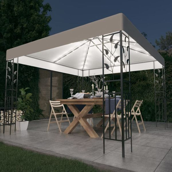 vidaXL Pavillon mit LED-Lichterkette 3x3 m Weiß, 3070311