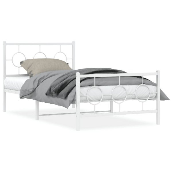 vidaXL Bettgestell mit Kopf- und Fußteil Metall Weiß 100x200 cm, 376288