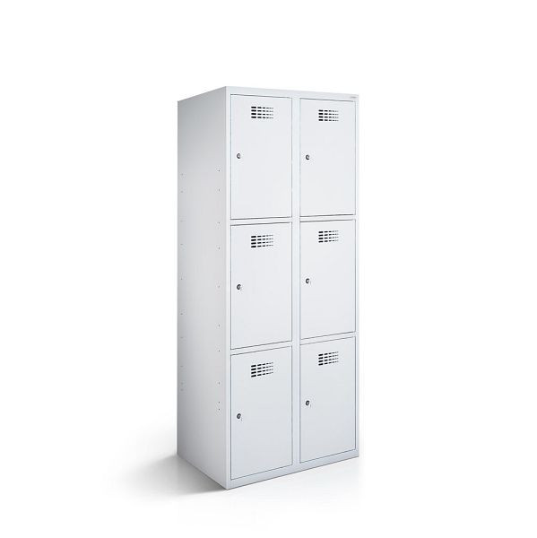 Rotstahl Fächerschrank, 2 Reihen, 3 Fächer/Reihe, Abteilbreite 40 cm, BASIC, Stollenfüße, Lichtgrau, 2111-020300-0802112-7035-7035BasicZYL
