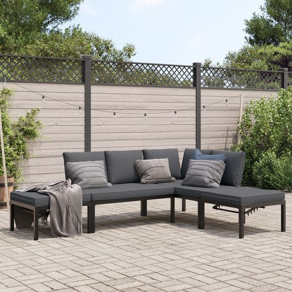 vidaXL 4-teilig Garten-Sofagarnitur mit Kissen Schwarz Aluminium, 3283692