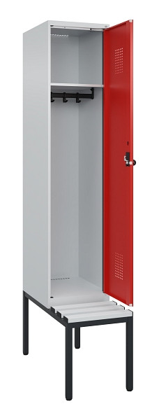 C+P Spind Evolo PLUS, 1 Abteile, 2120x400x815mm, 7035/3020, Haken 4, Drehriegel, Sitzfläche Kunststoff, Sitzbank, 0490507-12 S10059