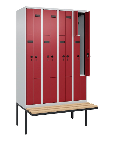 C+P Z-Spind Evolo PLUS, Bank, 8 Fächer, 2120x1200x815mm, 7035/3003, Drehriegel, Sitzfläche Holz, 0490437-408 S10010