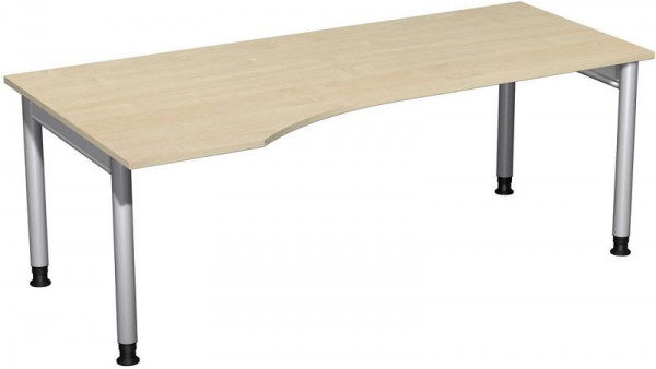 geramöbel PC-Schreibtisch links höhenverstellbar, 2000x1000x680-820, Ahorn/Silber, N-657314-AS