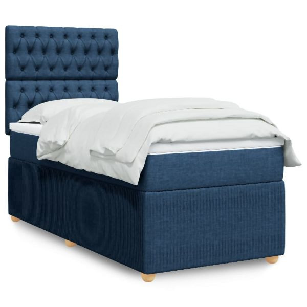 vidaXL Boxspringbett mit Matratze Blau 100x200 cm Stoff, 3294280