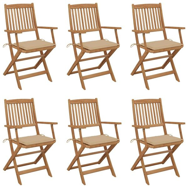 vidaXL Klappbare Gartenstühle 6 Stück mit Kissen Massivholz Akazie, 3074943