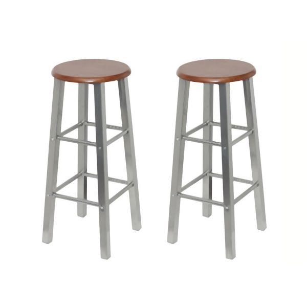 vidaXL Barhocker, Verpackungseinheit: 2 Stück Metall mit MDF-Sitz, 60562