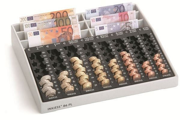 INKiESS REKORD Kasse 86 PL mit 8 Einzelmünzbehältern von 2 EURO bis 1 EURO-Cent und 6 Banknoten-Steilfächern, 30086011007999
