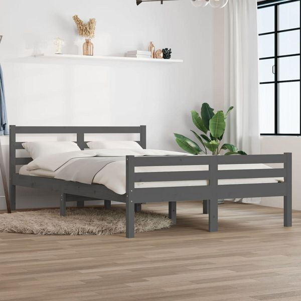 vidaXL Massivholzbett Grau 150x200 cm, Material des Bettgestells: Massives Kiefernholz, 814826