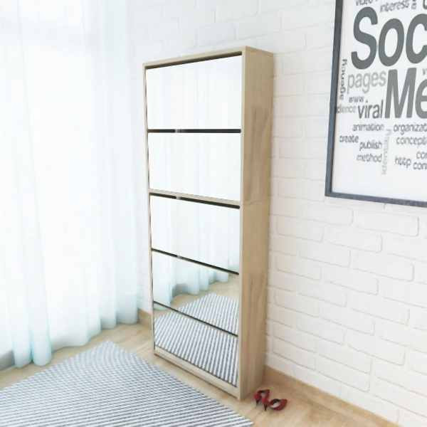 vidaXL Schuhschrank mit 5 Fächern Spiegel Eiche 63x17x169,5 cm, 273937