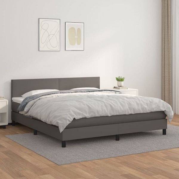 vidaXL Boxspringbett mit Matratze Grau 160x200 cm Kunstleder, 3141015