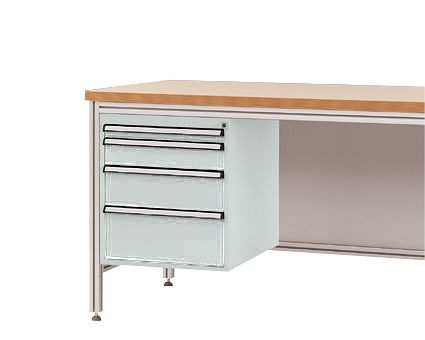Manuflex Gehäuse-Unterbau für ALU-Arbeitstische, Nutzhöhe 500 mm mit 4 Schubfächern, für Tischtiefe 600 mm, Lichtgrau, ZB4775.7035