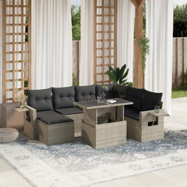vidaXL 8-tlg. Garten-Sofagarnitur mit Kissen Hellgrau Poly Rattan, 3268072