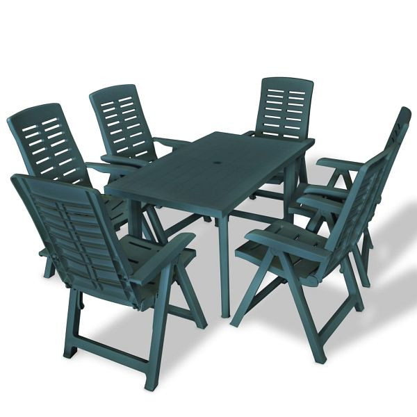 vidaXL 7-teilig Garten-Essgruppe Kunststoff Grün, 275080