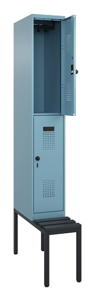 C+P Doppelstock-Spind Evolo PLUS, Bank, 2 Fächer, 2120x300x815mm, 0010/0010, Drehriegel, Sitzfläche Kunststoff, Sitzbank, 0493507-10 S10102