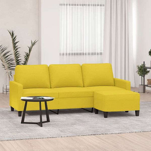 vidaXL 3-Sitzer-Sofa mit Hocker Hellgelb 180 cm Stoff, 3201042