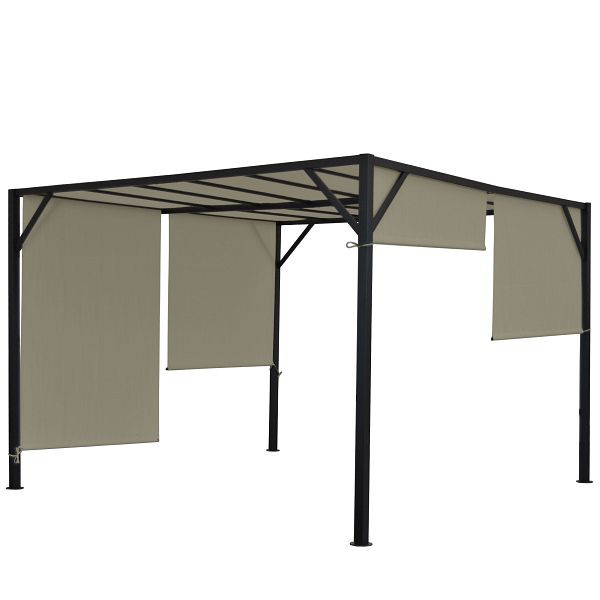 Mendler Pergola Baia, Garten Pavillon Terrassenüberdachung, stabiles 6cm-Stahl-Gestell + Schiebedach taupe, 3x4m, 75858+75846